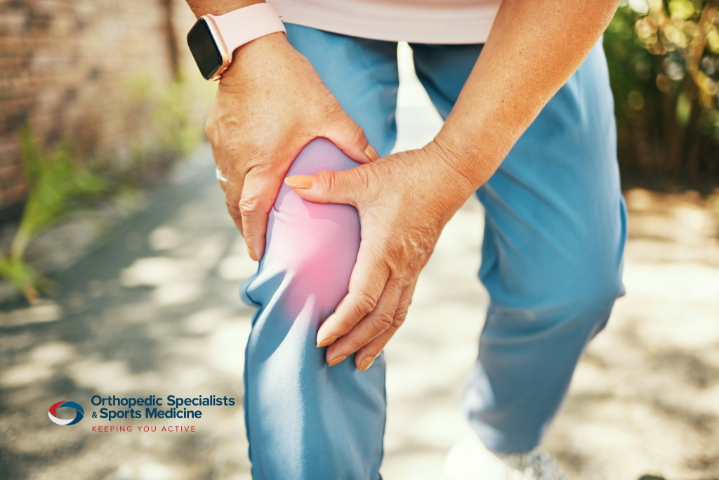 A woman experiencing knee pain in Newark, Ohio.